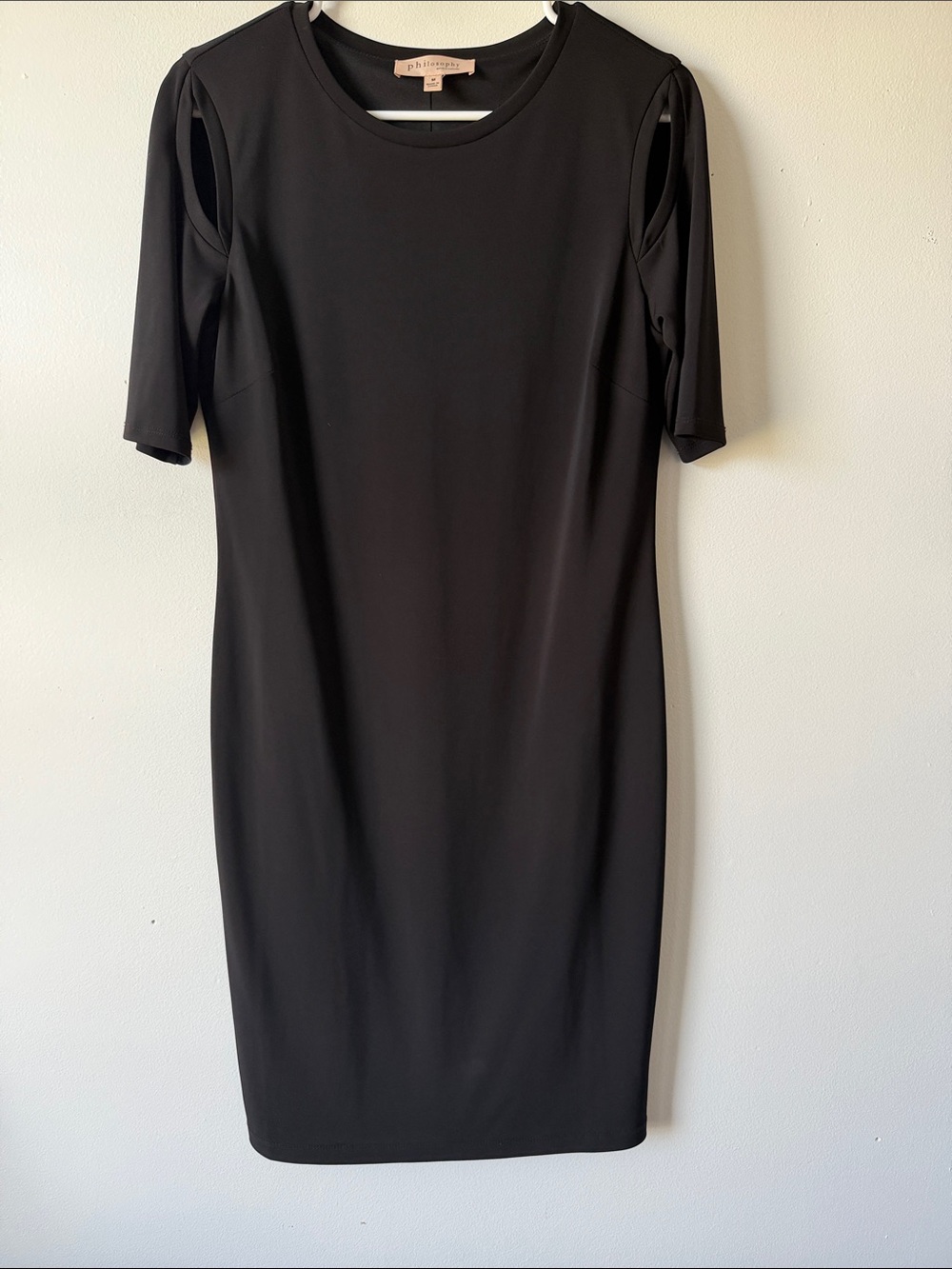 Philosophy Black Cold-Shoulder Midi Sheath Dress Size M